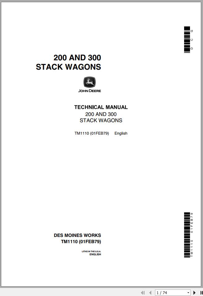 John Deere Stack Wagons 200 300 Technical Manual TM1110 1