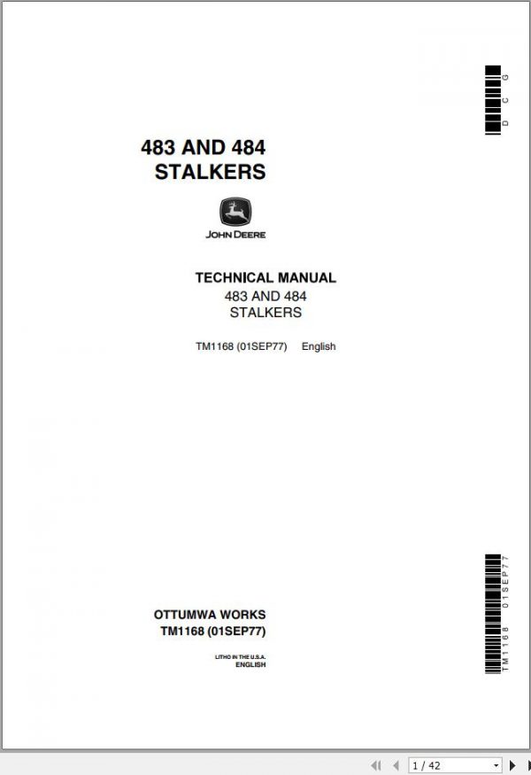 John Deere Stalkers 483 484 Technical Manual TM1168 1