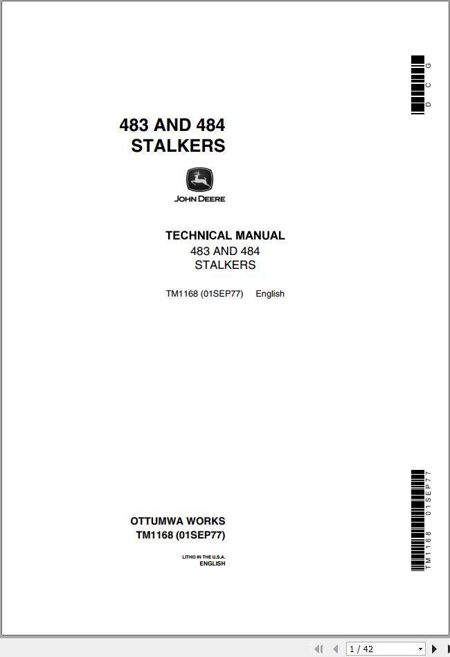 John Deere Stalkers 483 484 Technical Manual TM1168 1