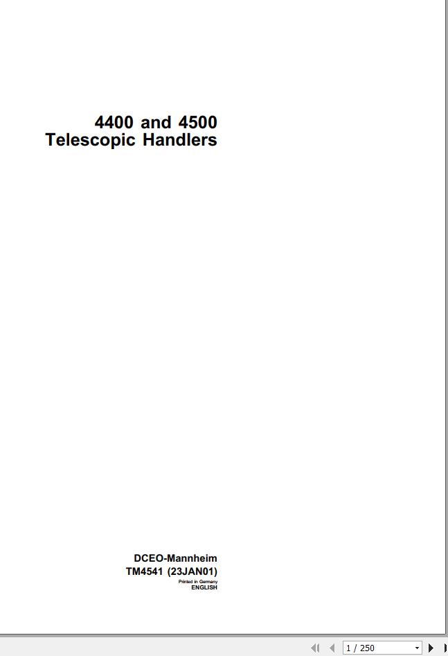 John Deere Telescopic Handlers 4400 4500 Technical Manual TM4541 1