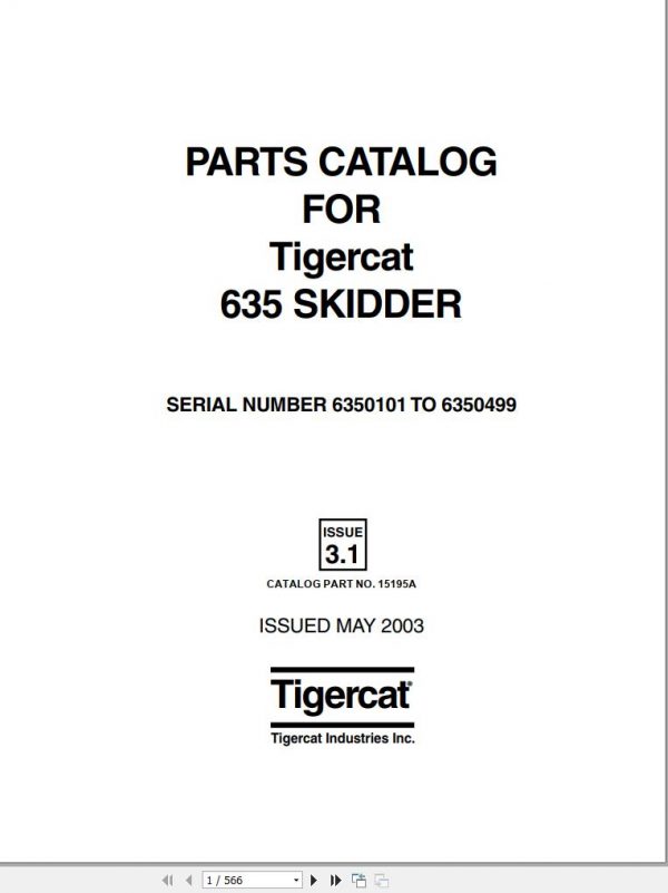 John Deere Tigercat Skidder 635 Parts Catalog 6350101 6350499 2003 1