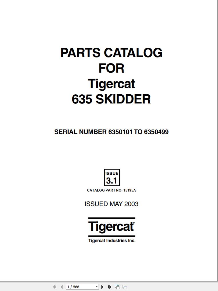 John Deere Tigercat Skidder 635 Parts Catalog 6350101 6350499 2003 1
