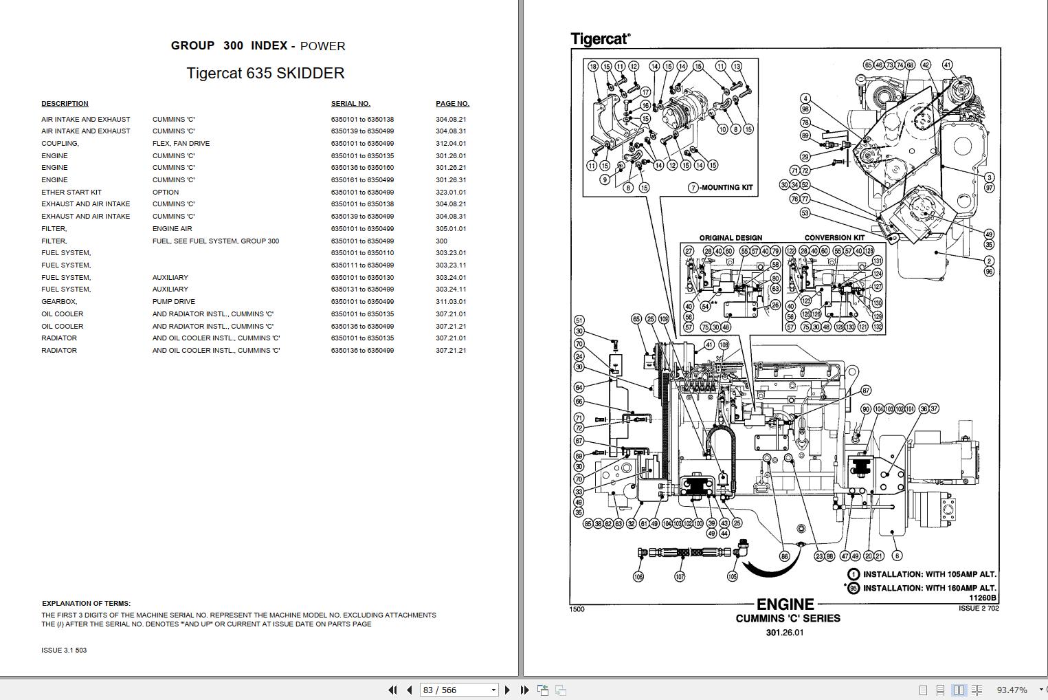 John Deere Tigercat Skidder 635 Parts Catalog 6350101 6350499 2003