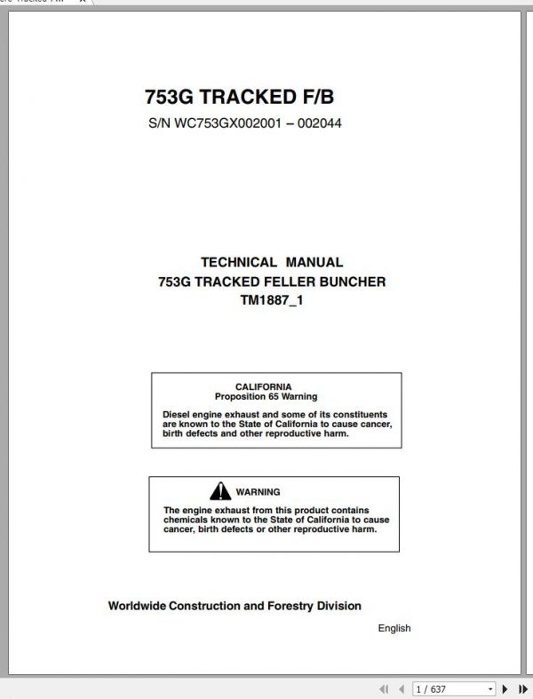 John Deere Tracked 753G F B Technical Manual TM1887 1 1