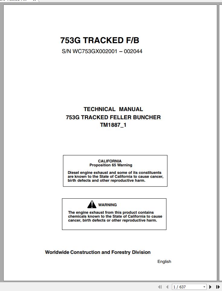 John Deere Tracked 753G F B Technical Manual TM1887 1 1