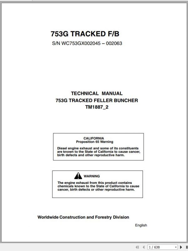 John Deere Tracked 753G F B Technical Manual TM1887 2 1