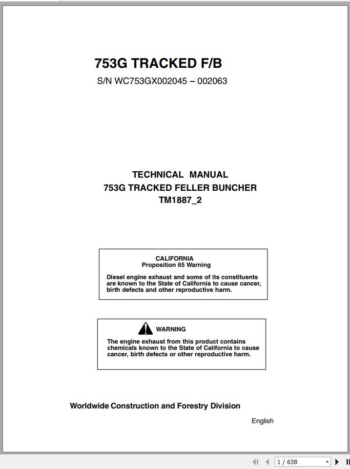 John Deere Tracked 753G F B Technical Manual TM1887 2 1