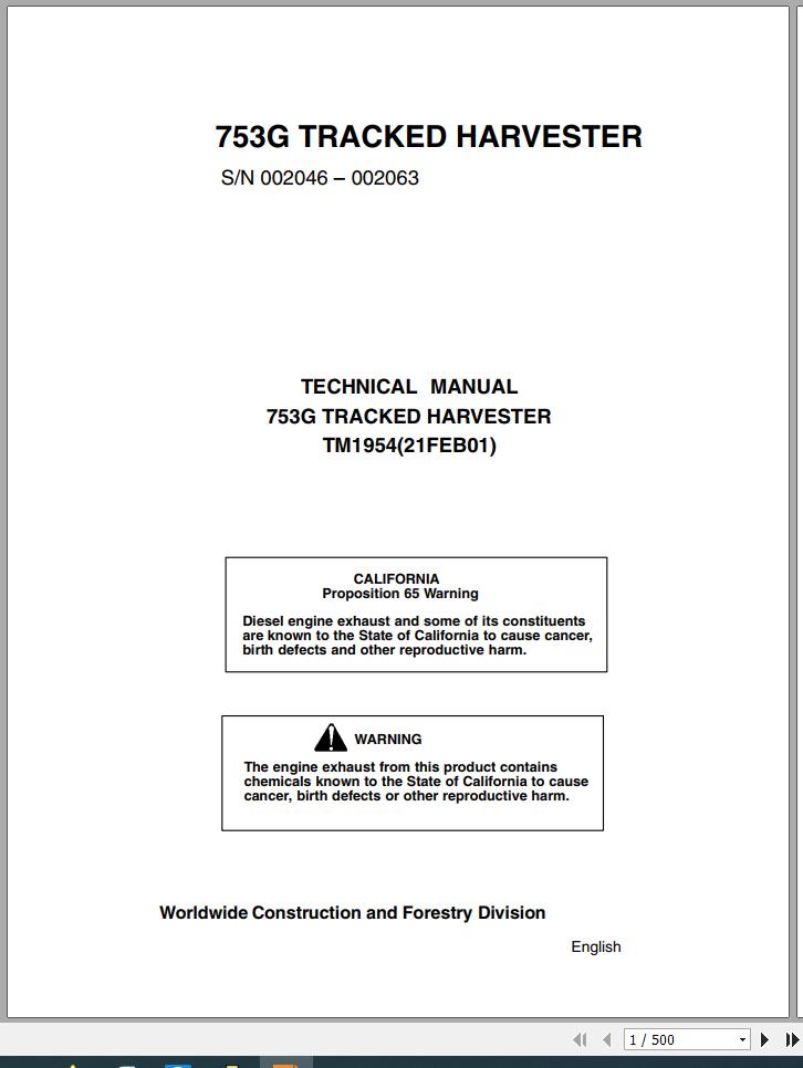 John Deere Tracked Harvester 753G Technical Manual TM1954 1