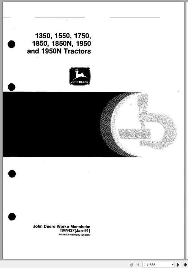 John Deere Tractor 1350 1550 1750 1850 18500N 1950 1950N Technical Manual TM4437 1