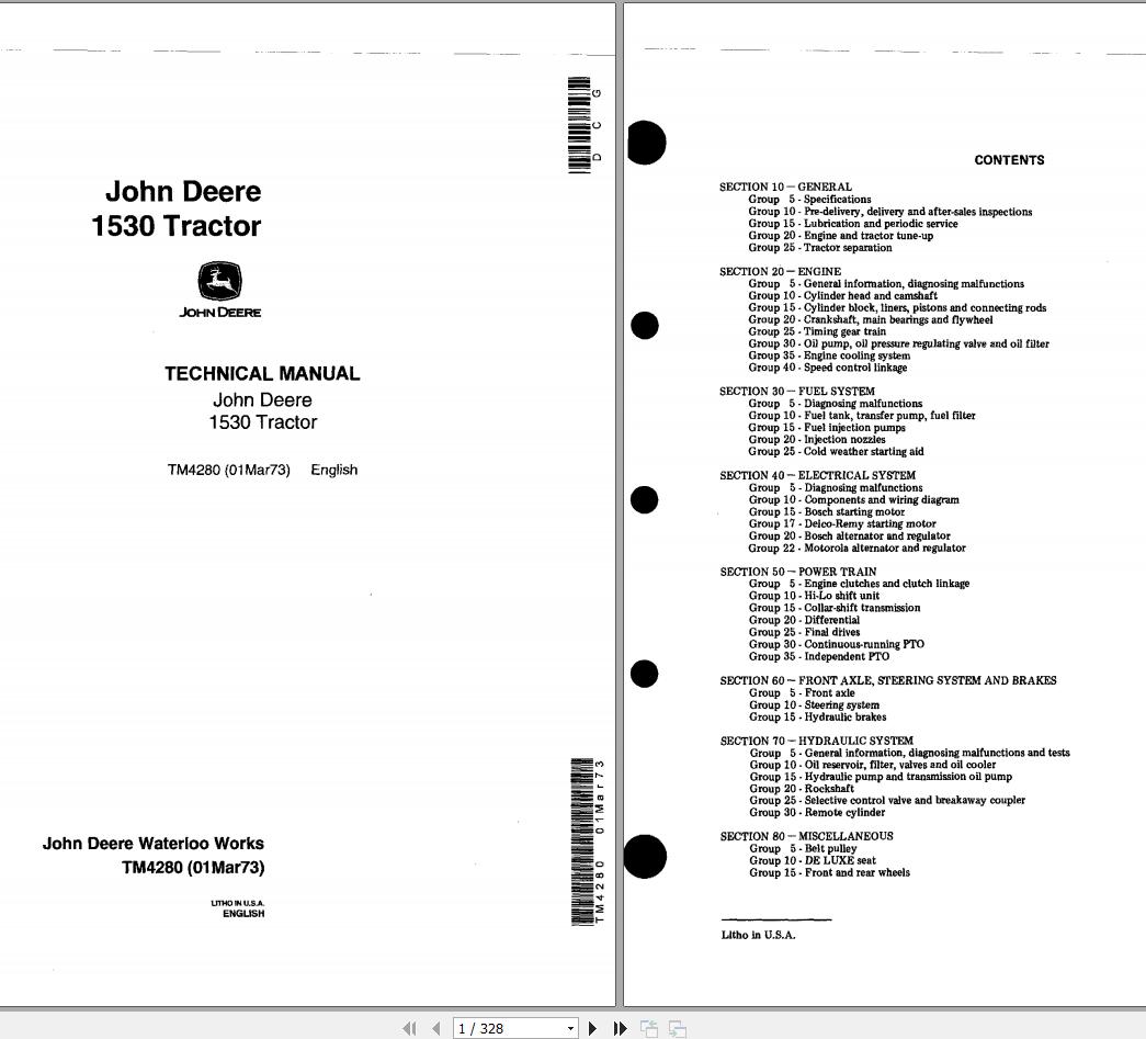 John Deere Tractor 1530 Technical Manual TM4280 1