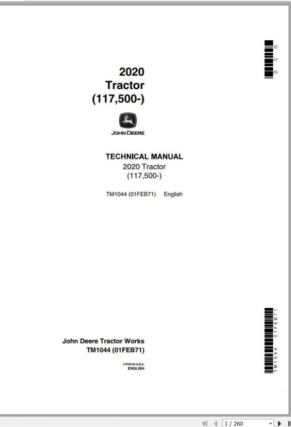 John Deere Tractor 2020 117 500 Technical Manual TM1044 1