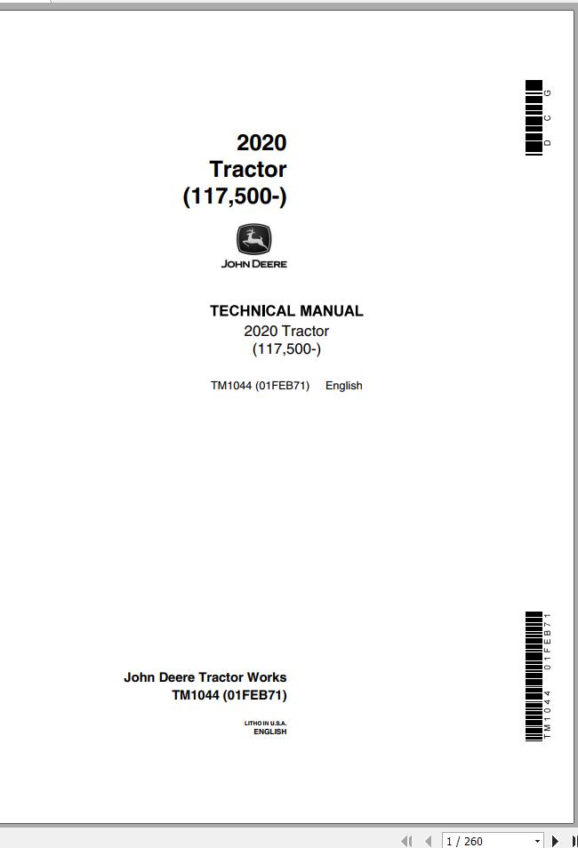 John Deere Tractor 2020 117 500 Technical Manual TM1044 1