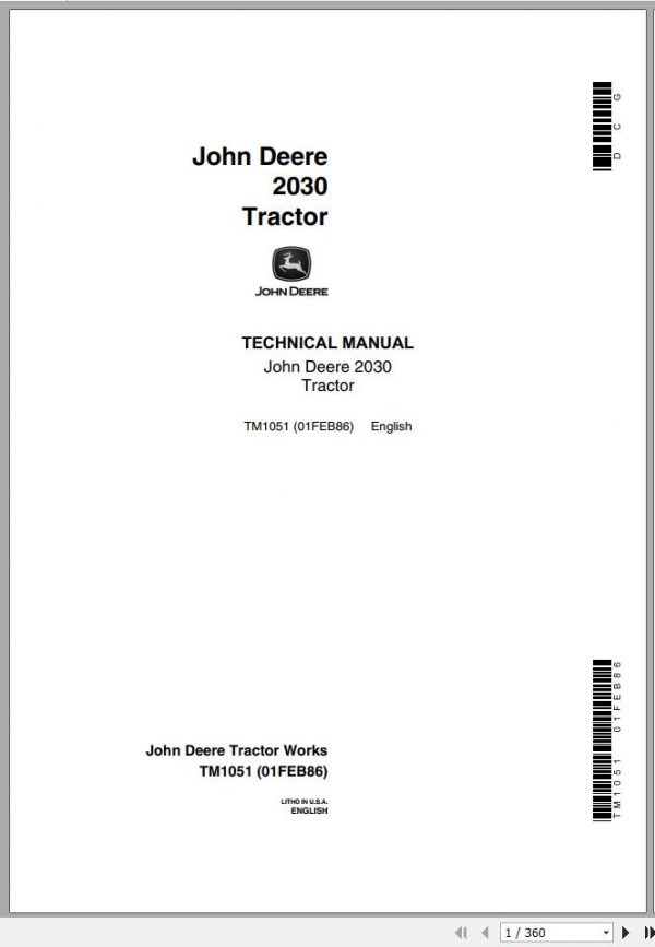 John Deere Tractor 2030 Technical Manual TM1051 1