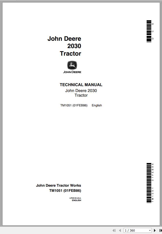 John Deere Tractor 2030 Technical Manual TM1051 1