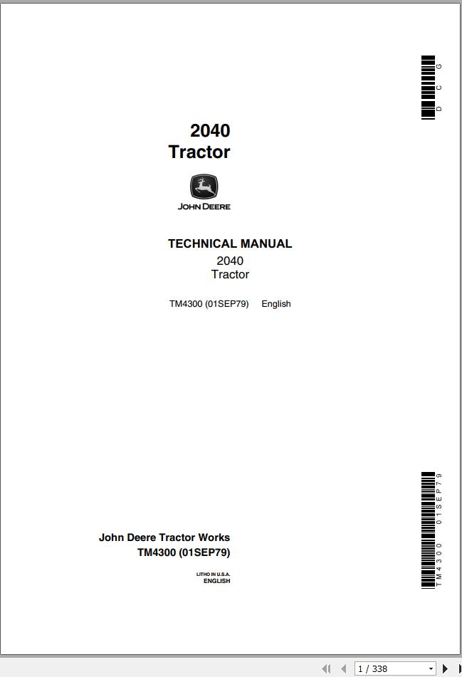 John Deere Tractor 2040 Technical Manual TM4300 1