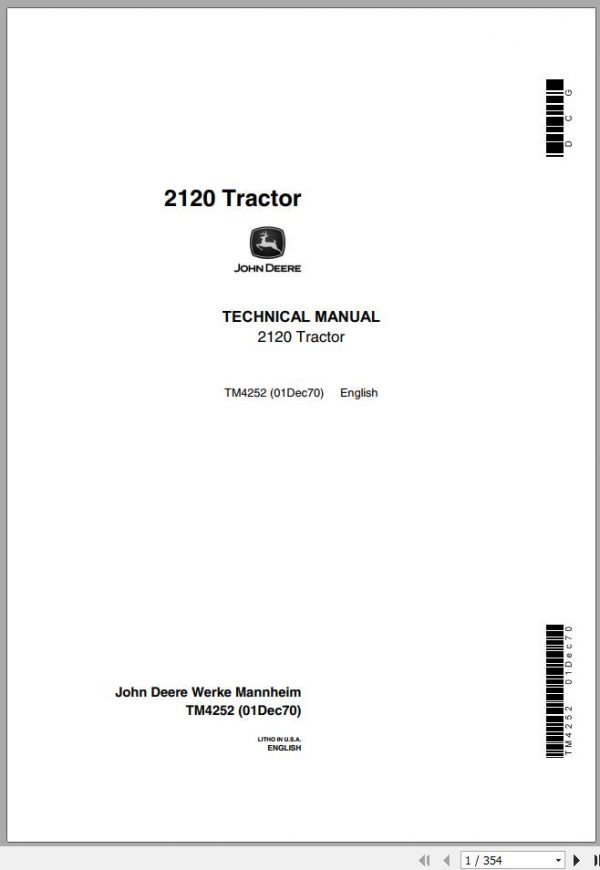 John Deere Tractor 2120 Technical Manual TM4252 1