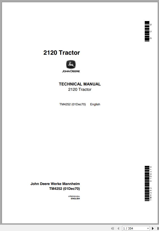 John Deere Tractor 2120 Technical Manual TM4252 1