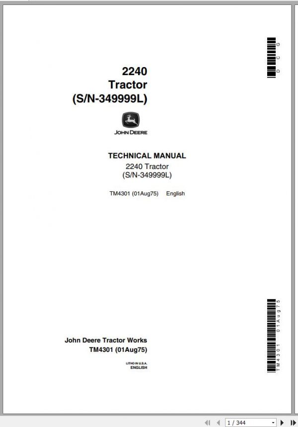 John Deere Tractor 2240 Technical Manual TM4301 1