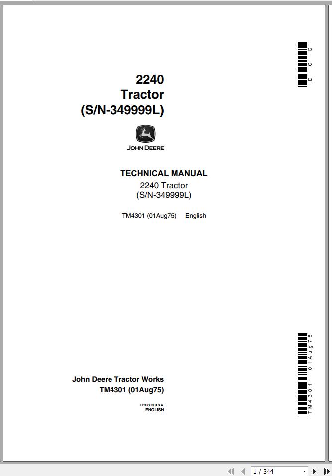 John Deere Tractor 2240 Technical Manual TM4301 1