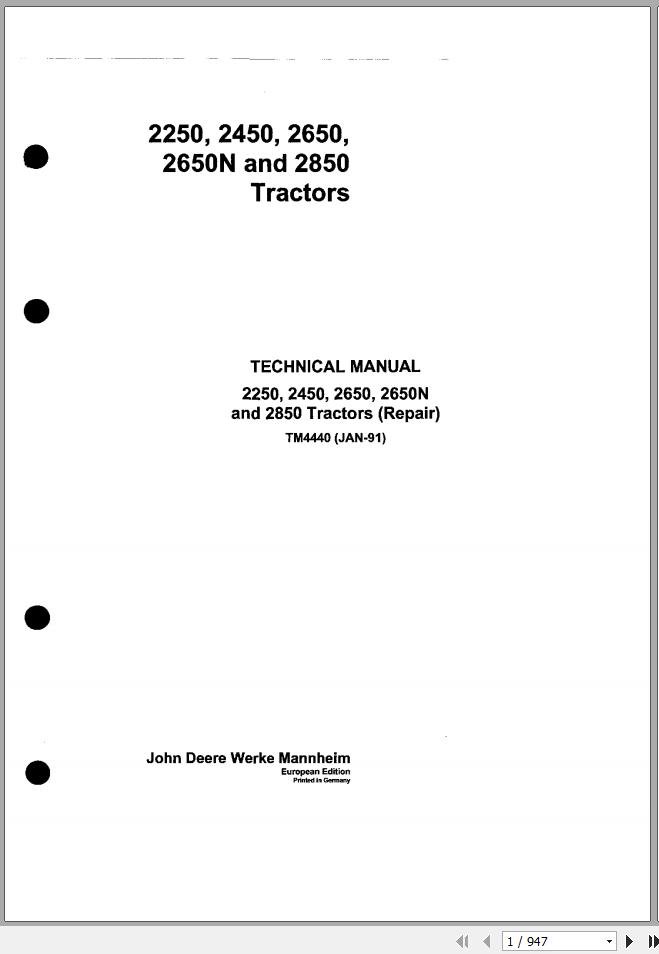 John Deere Tractor 2250 2450 2650 2650N 2850 Technical Manual TM4440 1