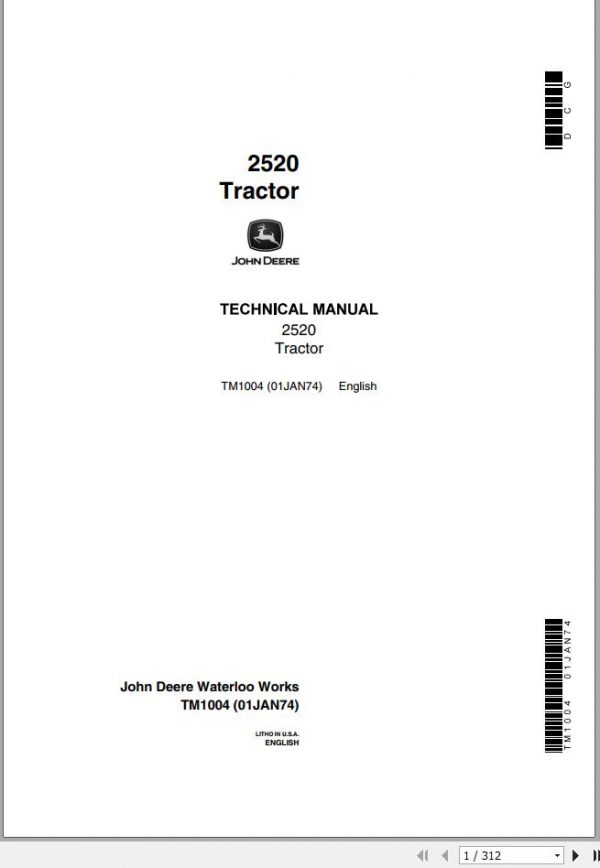John Deere Tractor 2520 Technical Manual TM1004 1
