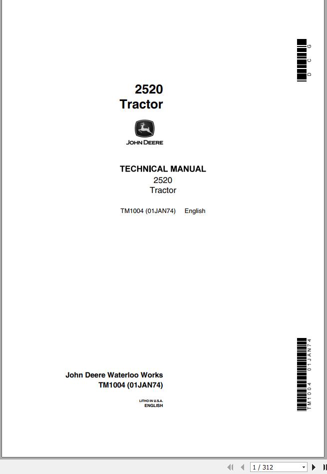 John Deere Tractor 2520 Technical Manual TM1004 1
