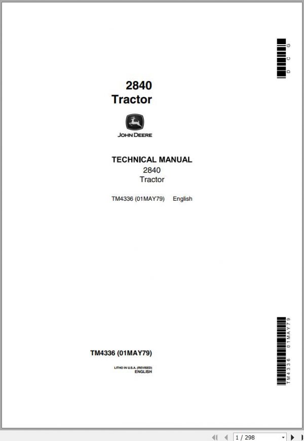 John Deere Tractor 2840 Technical Manual TM4336 1