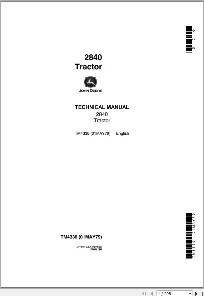 John Deere Tractor 2840 Technical Manual TM4336 1
