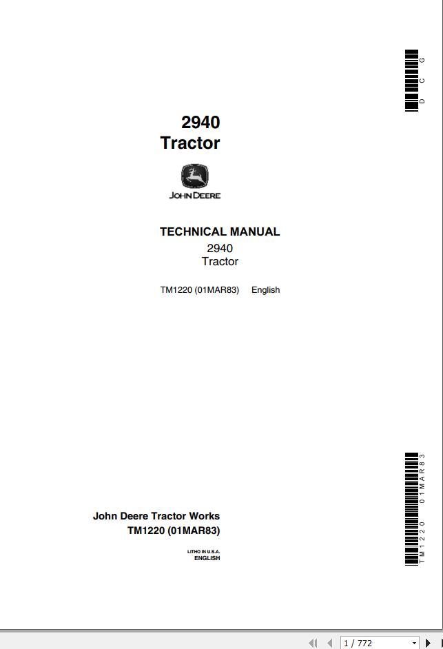 John Deere Tractor 2940 Technical Manual TM1220 1