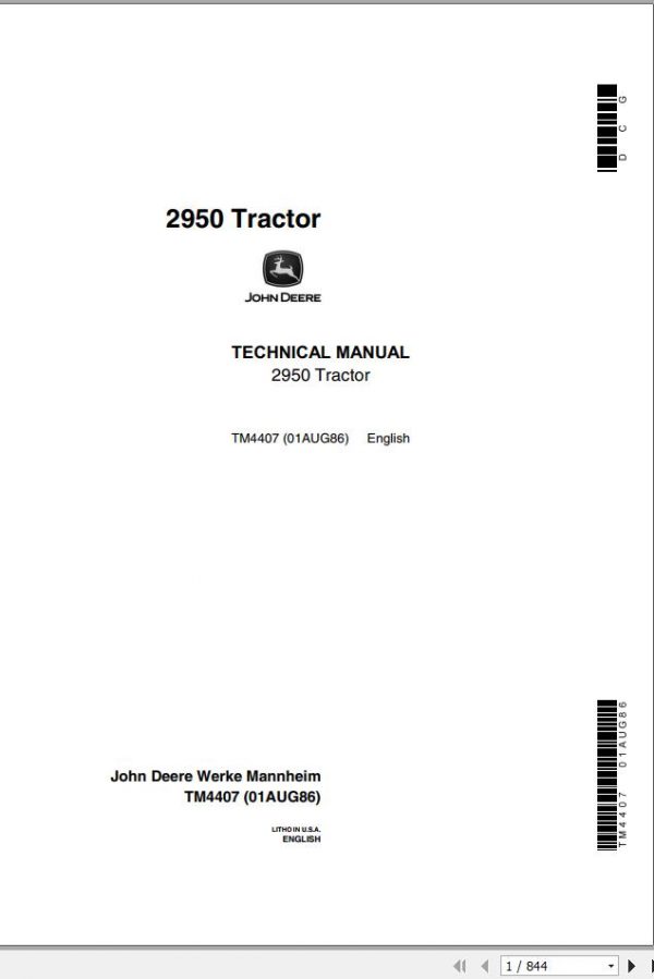 John Deere Tractor 2950 Technical Manual TM4407 1