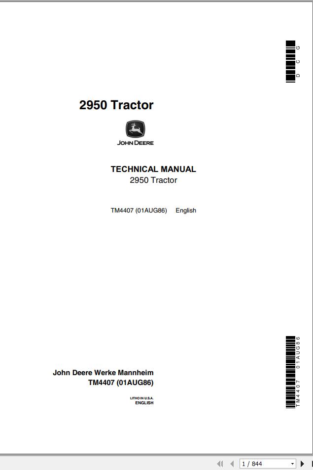 John Deere Tractor 2950 Technical Manual TM4407 1