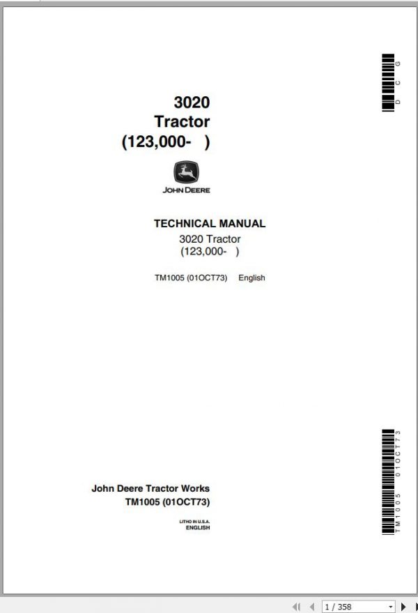 John Deere Tractor 3020 123000 Technical Manual TM1005 1