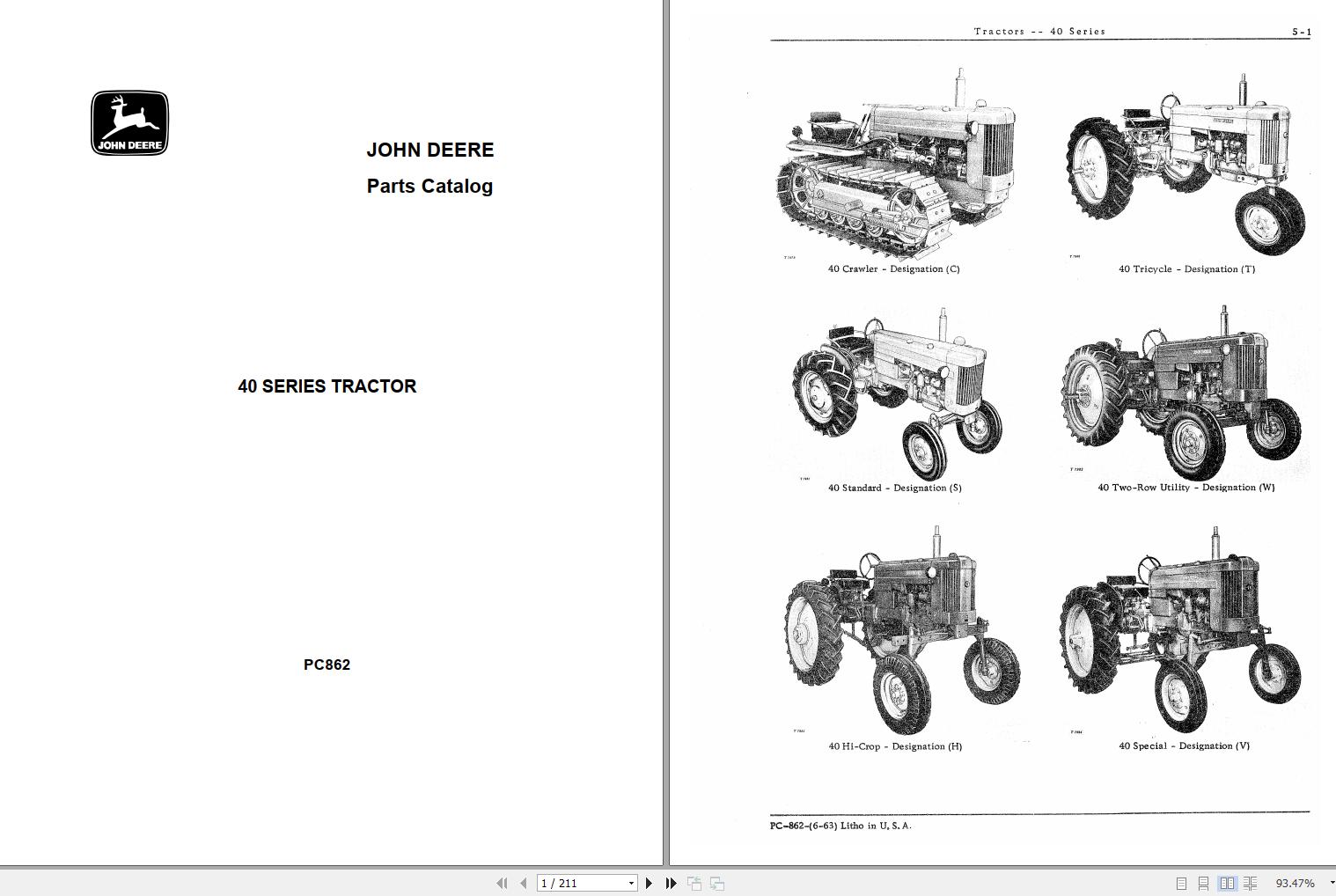 John Deere Tractor 40 Series Parts Catalog PC862 1