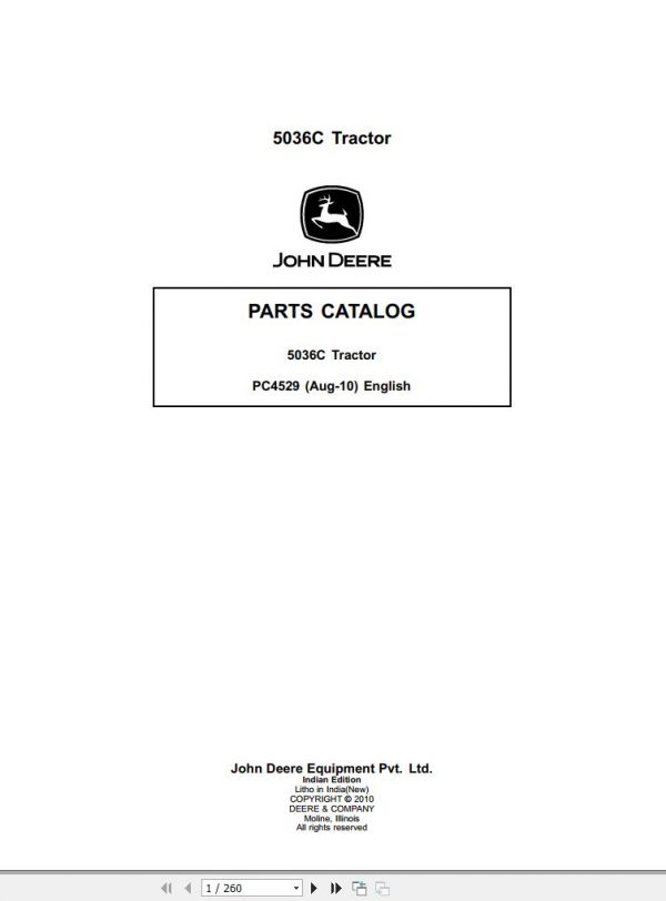 John Deere Tractor 5036C Parts Catalog PC4529 2010