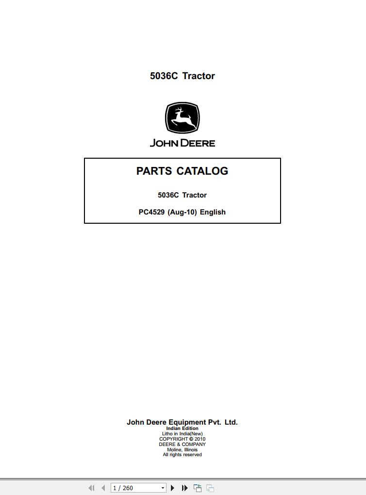 John Deere Tractor 5036C Parts Catalog PC4529 2010 1