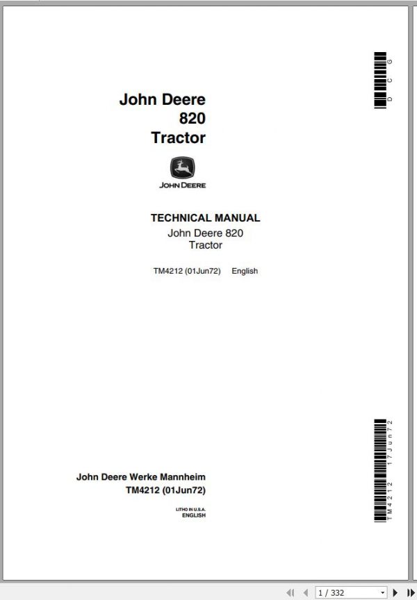 John Deere Tractor 820 Technical Manual TM4212 1