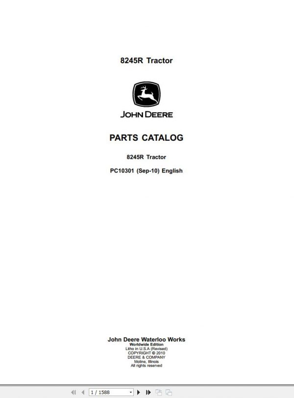 John Deere Tractor 8245R Parts Catalog PC10301 2010 1