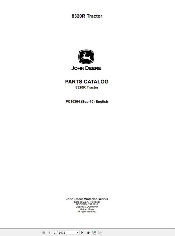 John Deere Tractor 8320R Parts Catalog PC10304 2010 1