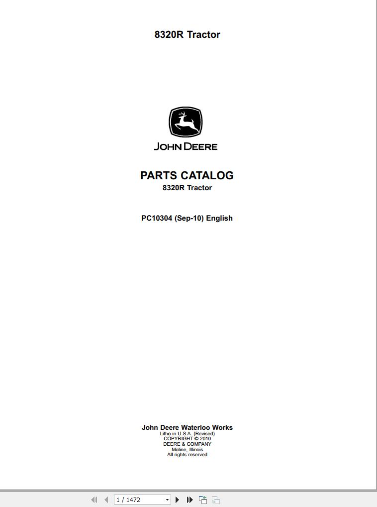 John Deere Tractor 8320R Parts Catalog PC10304 2010 1