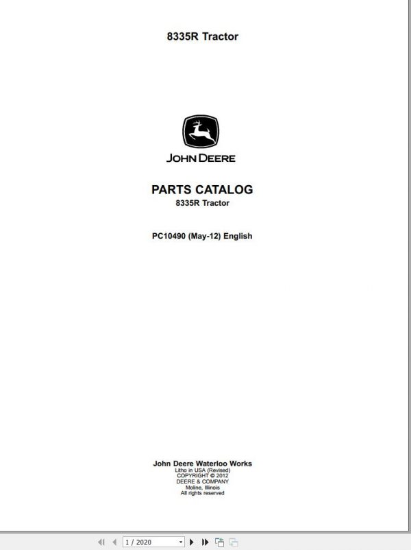 John Deere Tractor 8335R Parts Catalog PC10490 2012 1