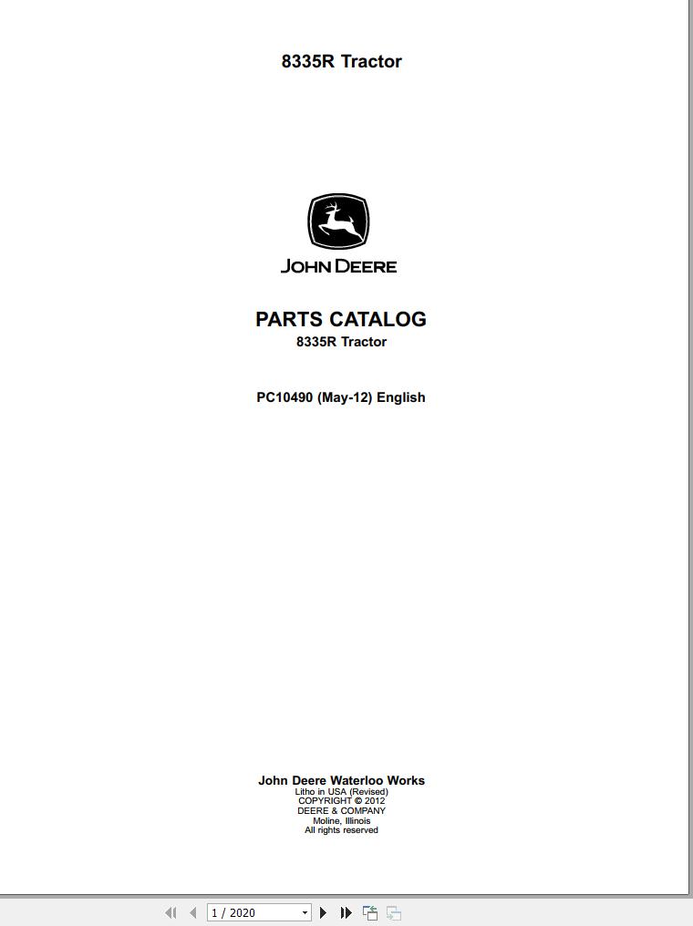 John Deere Tractor 8335R Parts Catalog PC10490 2012 1