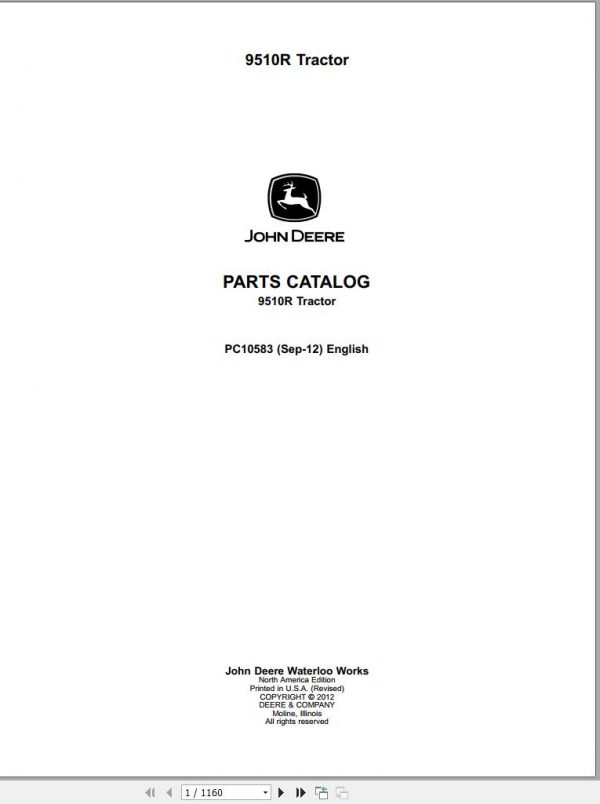 John Deere Tractor 9510R Parts Catalog PC10583 2012 1