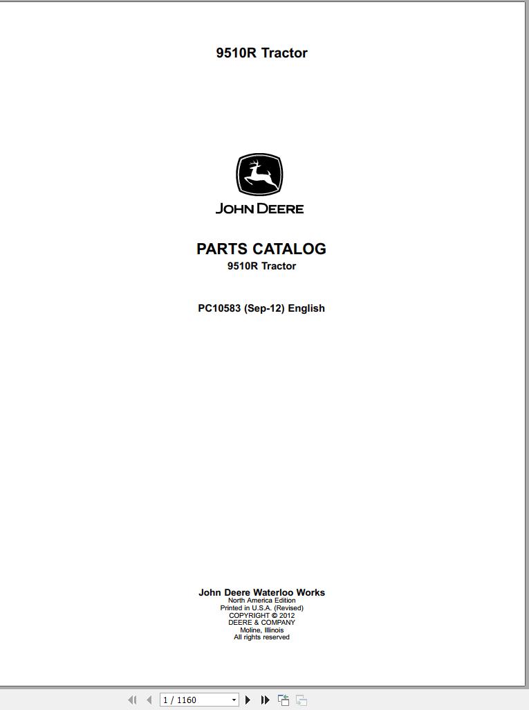 John Deere Tractor 9510R Parts Catalog PC10583 2012 1