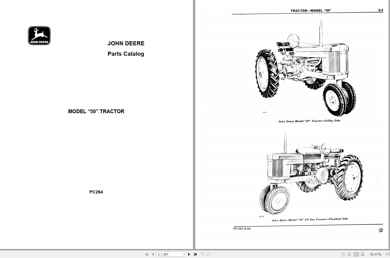 John Deere Tractor Model 50 Parts Catalog PC264