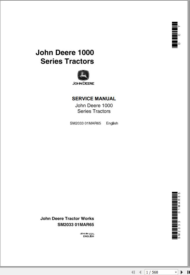 John Deere Tractors 1000 Series SM2033 Service Manual SM2033 1