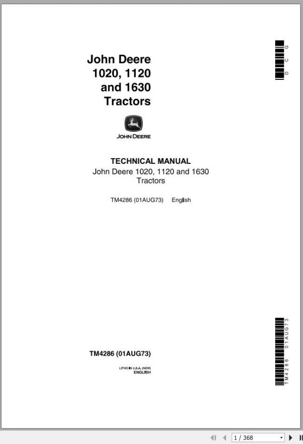 John Deere Tractors 1020 1120 1630 Technical Manual TM4286 1