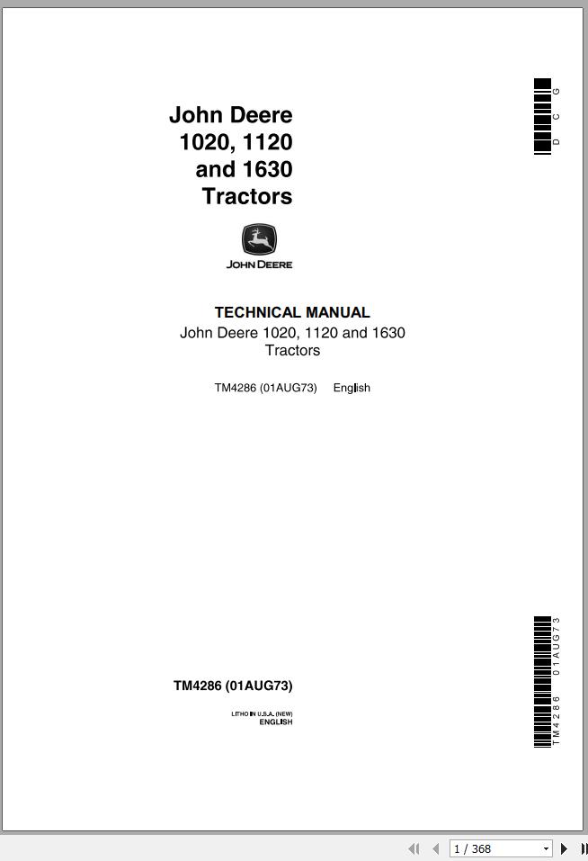 John Deere Tractors 1020 1120 1630 Technical Manual TM4286 1