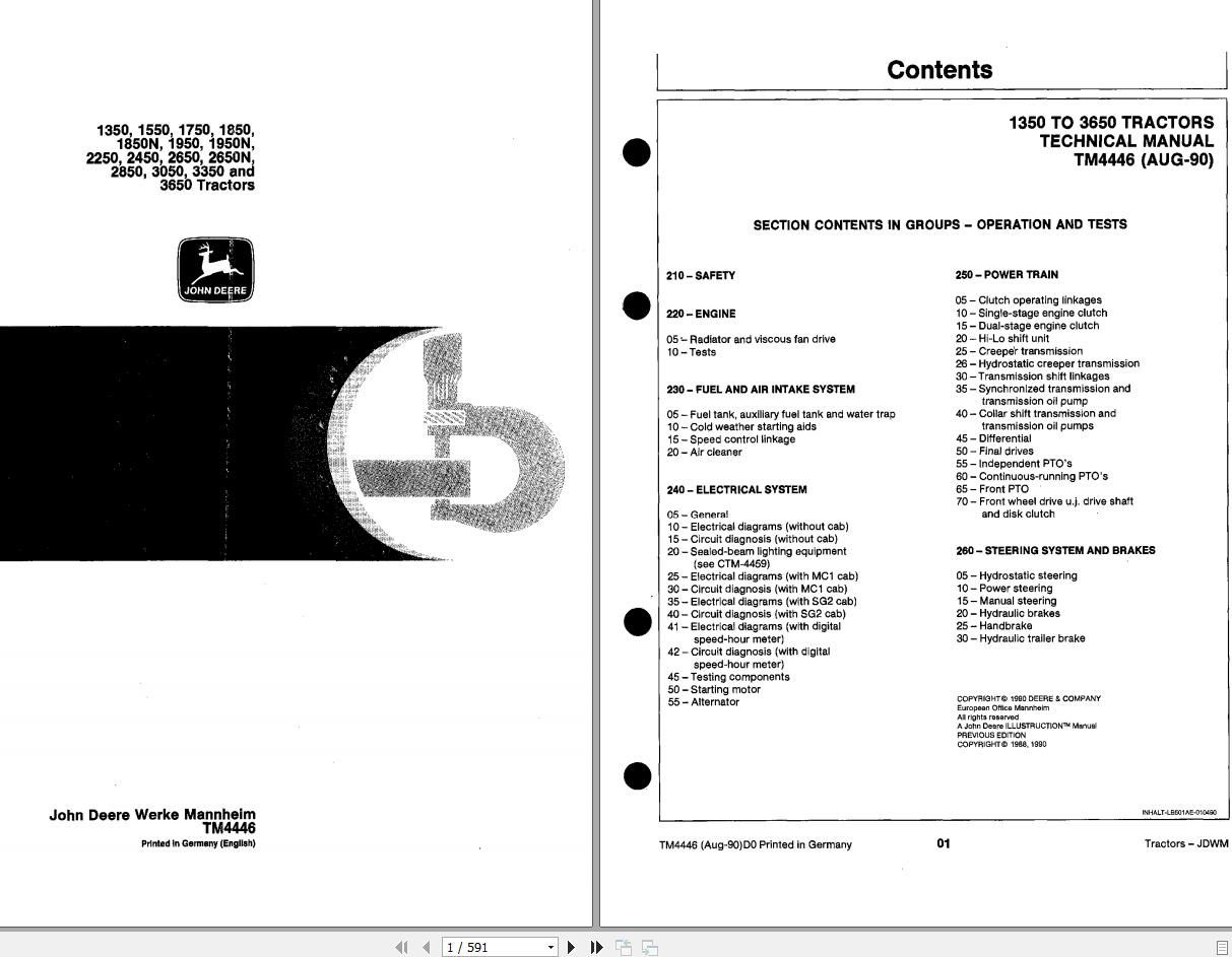John Deere Tractors 1350 3650 Technical Manual TM4446 1
