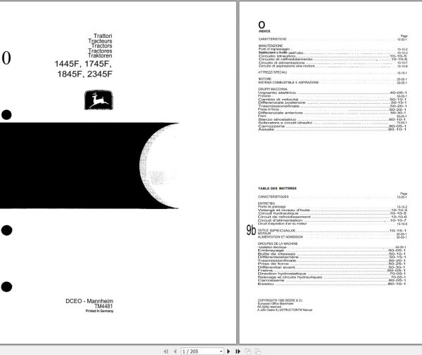John Deere Tractors 1445F 1745F 1845F 2345F Technical Manual TM4481 1