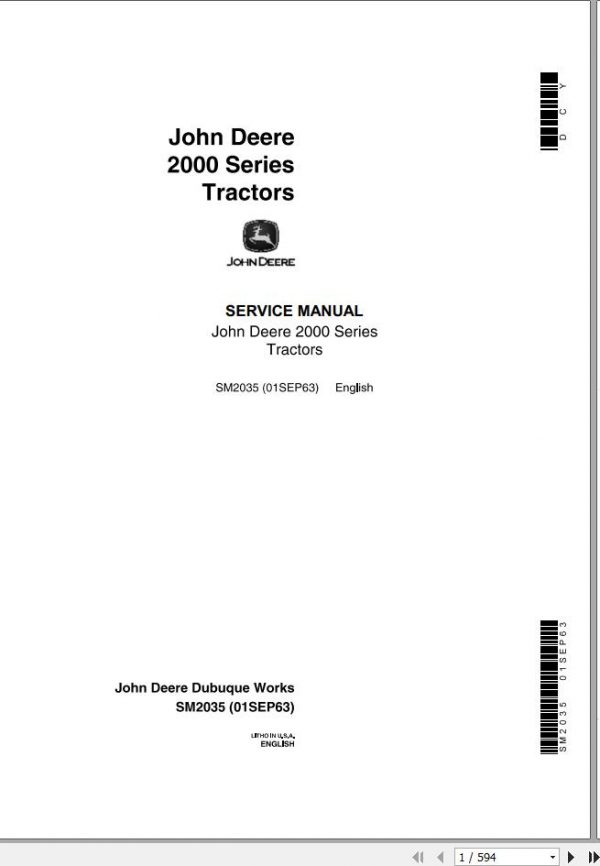 John Deere Tractors 2000 Series Service Manual SM2035 1